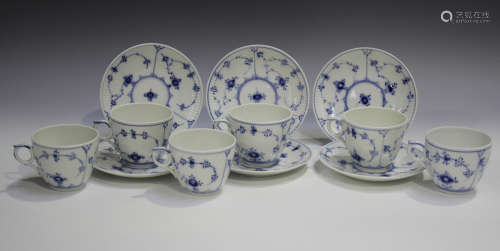 A set of six Royal Copenhagen blue and white fluted pattern ...
