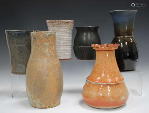 Six pieces of pottery by Robert Garnet Heal, comprising an o...