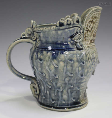 A Jennie Hale studio pottery salt glazed bird jug, 1980s, de...