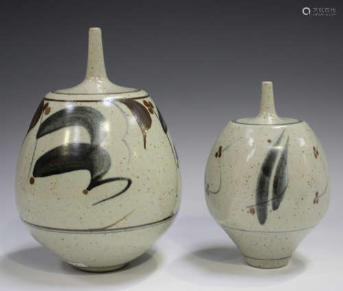 Two Derek Clarkson studio pottery vases, each with a narrow ...