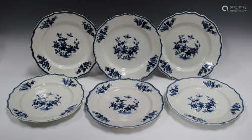A set of six Tournai porcelain blue and white porcelain plat...