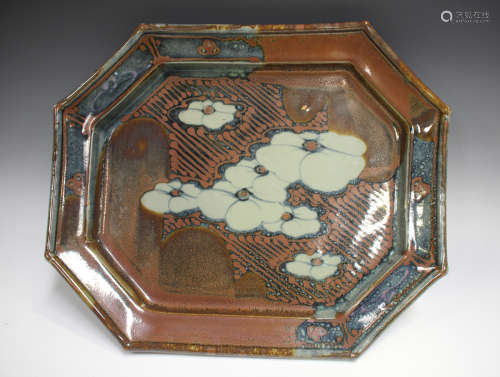A David Frith studio pottery octagonal footed dish, the mott...