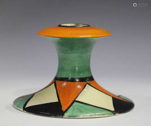 A Clarice Cliff Fantasque candlestick, shape 310, decorated ...