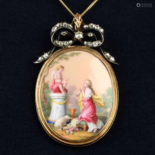 A 19th century gold and silver enamel pendant,