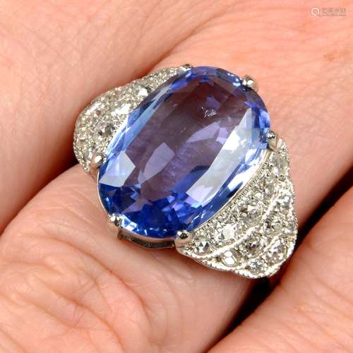 A Sri Lankan sapphire and old-cut diamond ring.With report 8...