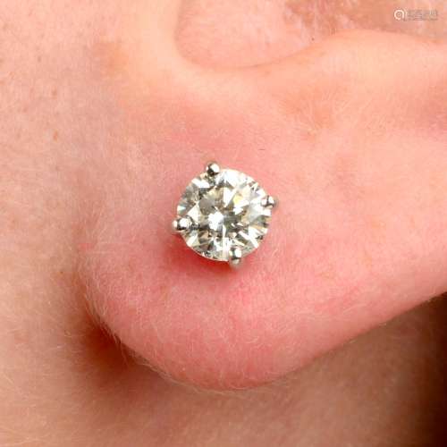 A pair of 18ct gold brilliant-cut diamond stud earrings.