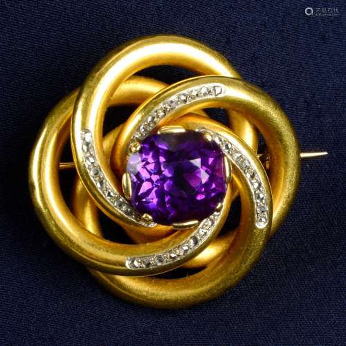 A late 19th century 18ct gold amethyst and rose-cut diamond ...