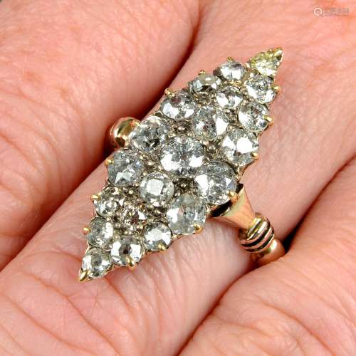 A late Victorian gold and silver, old-cut diamond marquise-s...