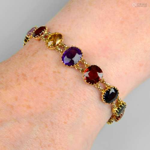 A late 19th century gold graduated multi-gem bracelet,