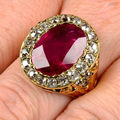 An 18ct gold Thai ruby and old-cut diamond cluster ring.