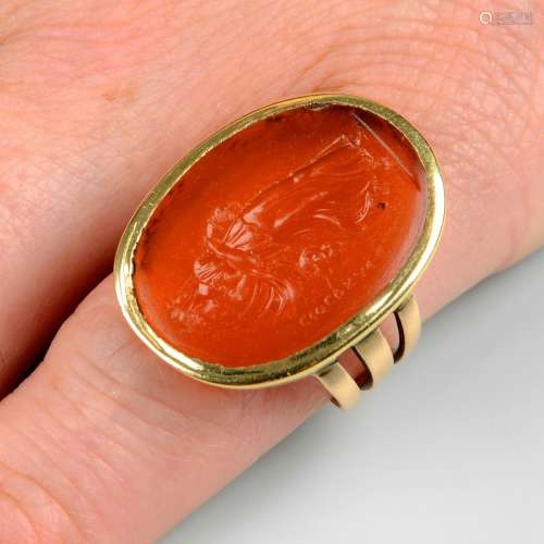 An antique carnelian intaglio ring,