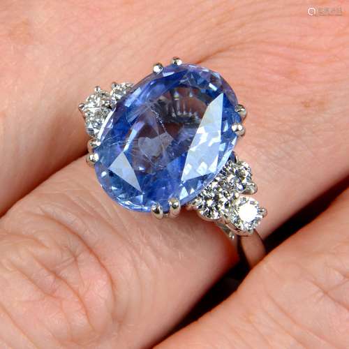 A Sri Lankan sapphire and diamond ring.