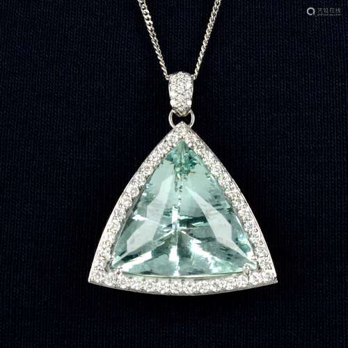 An 18ct gold green beryl and diamond pendant,