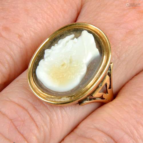 A 19th century 18ct gold agate cameo ring, possibly carved t...