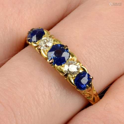 An early 20th century 18ct gold sapphire and old-cut diamond...