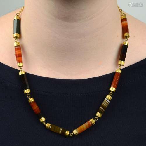 A late Victorian banded agate and bloodstone necklace, with ...