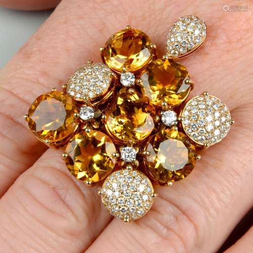 A citrine and diamond cocktail ring,