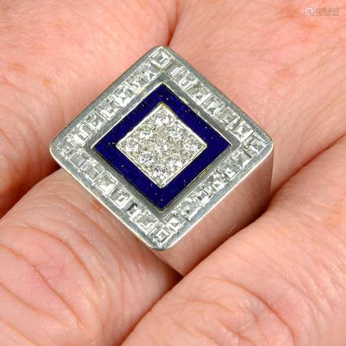 A diamond and lapis lazuli ring,