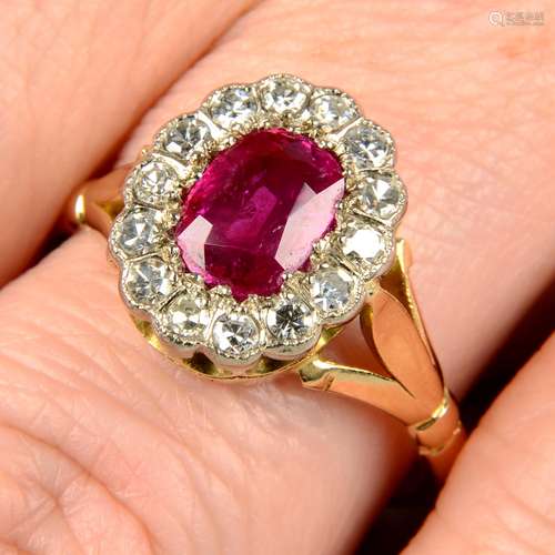 A Burmese ruby and diamond cluster ring.With report 81314-48...