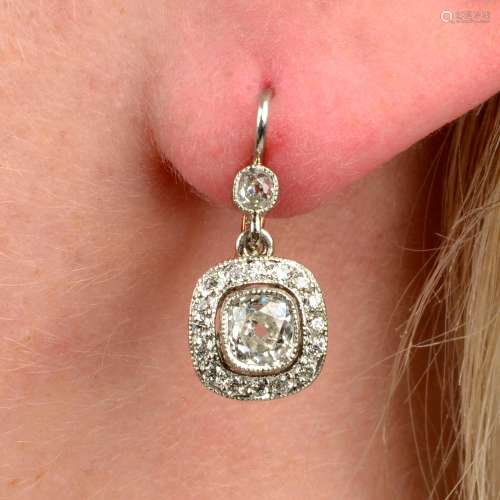 A pair of mid 20th century old-cut diamond cluster drop earr...