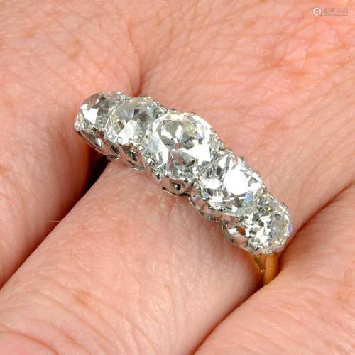 An 18ct gold graduated old-cut diamond five-stone ring.Estim...