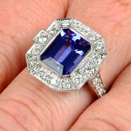 An 18ct gold tanzanite and brilliant-cut diamond ring.Tanzan...