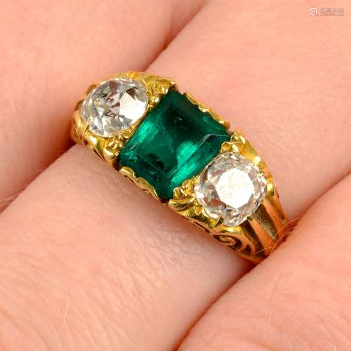 A late Victorian 18ct gold Colombian emerald and old-cut dia...
