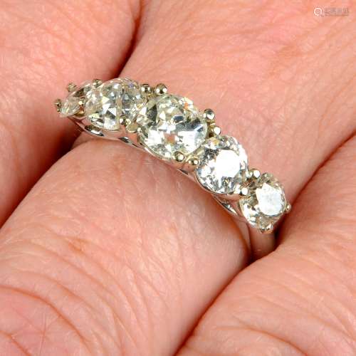 An 18ct gold graduated old-cut diamond five-stone ring.Estim...
