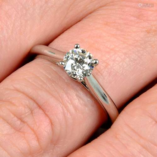 A platinum brilliant-cut diamond single-stone ring,