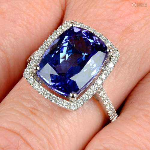 An 18ct gold tanzanite and brilliant-cut diamond ring.Tanzan...