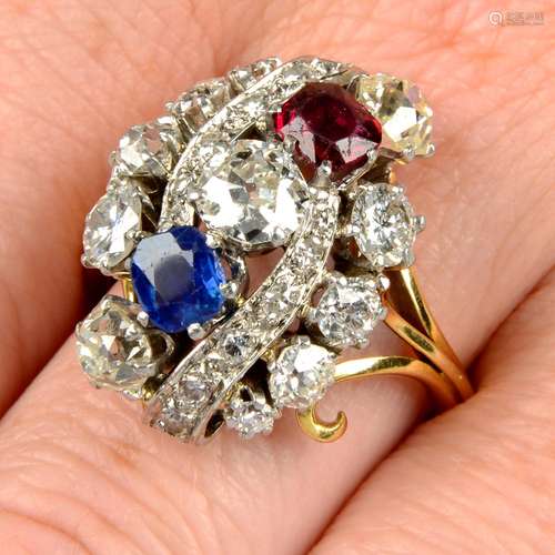 A late Victorian 18ct gold and platinum sapphire,