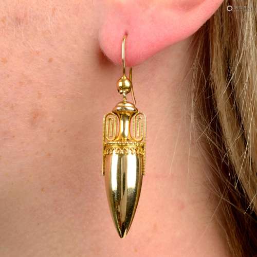 A pair of late Victorian 15ct gold amphora earrings,