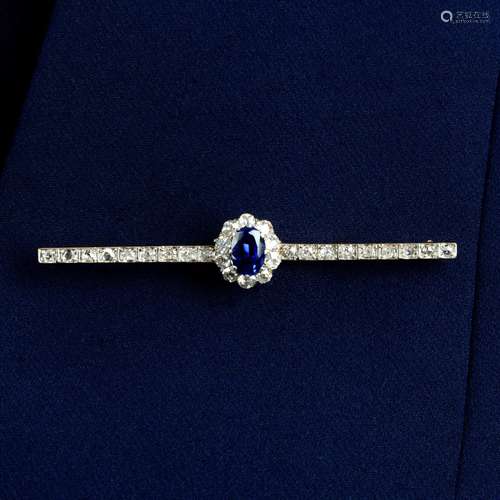 An early 20th century gold, synthetic sapphire and diamond c...