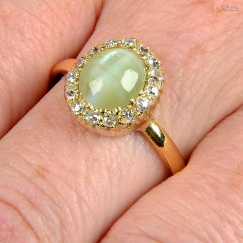 A late 19th century 15ct gold cat's-eye chrysoberyl and circ...