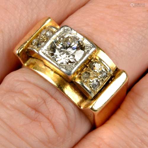 A mid 20th century 18ct gold and platinum diamond dress ring...