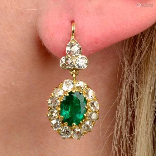 A pair of late Victorian gold and silver, emerald and old-cu...