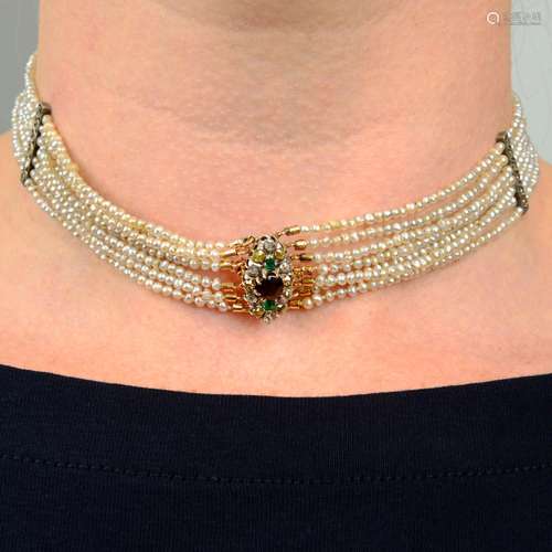 A 19th century seed pearl multi-strand choker,