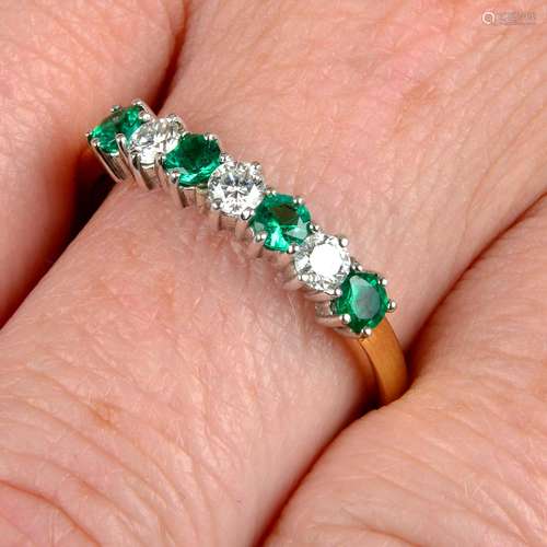 An 18ct gold alternating emerald and brilliant-cut diamond h...