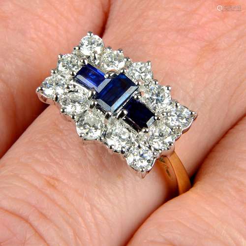 An 18ct gold sapphire and diamond dress ring.Total sapphire ...