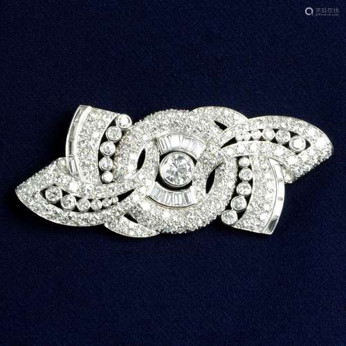 A mid 20th century platinum vari-cut diamond brooch.