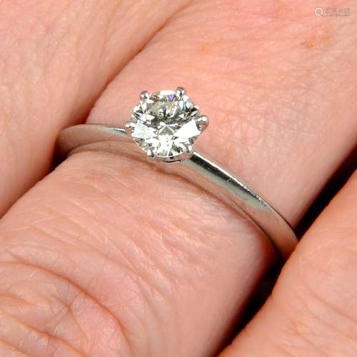 A platinum brilliant-cut diamond single-stone ring, by Tiffa...