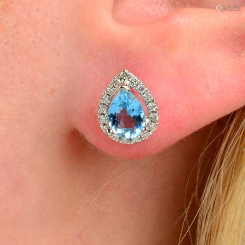 A pair of 18ct gold aquamarine and brilliant-cut diamond clu...