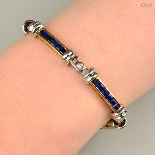 A calibré-cut sapphire bi-colour bracelet,