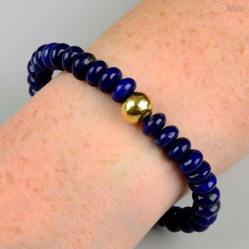 A lapis lazuli bead bracelet, by Ilias Lalaounis.Stamped 750...