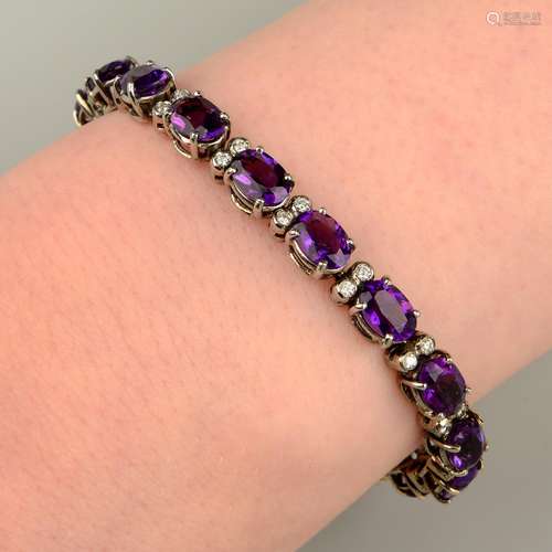 An amethyst and diamond bracelet.