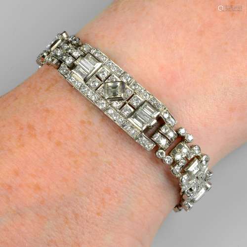 A mid 20th century vari-cut diamond geometric bracelet.
