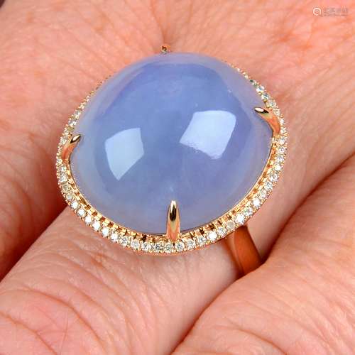 A 'lavender' jade and brilliant-cut diamond ring.Jade weight...