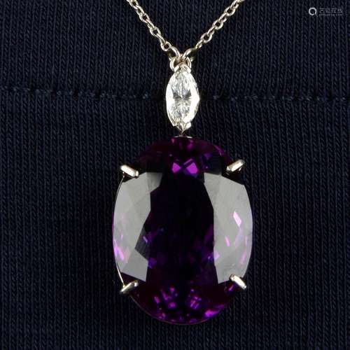 An amethyst and marquise-shape diamond pendant,