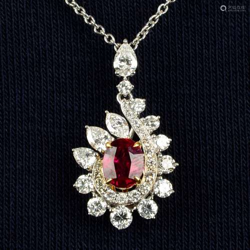 A 'Pigeon's Blood' Burmese ruby and vari-cut diamond cluster...