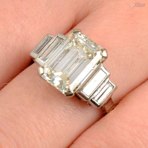 A rectangular-shape diamond single-stone ring,